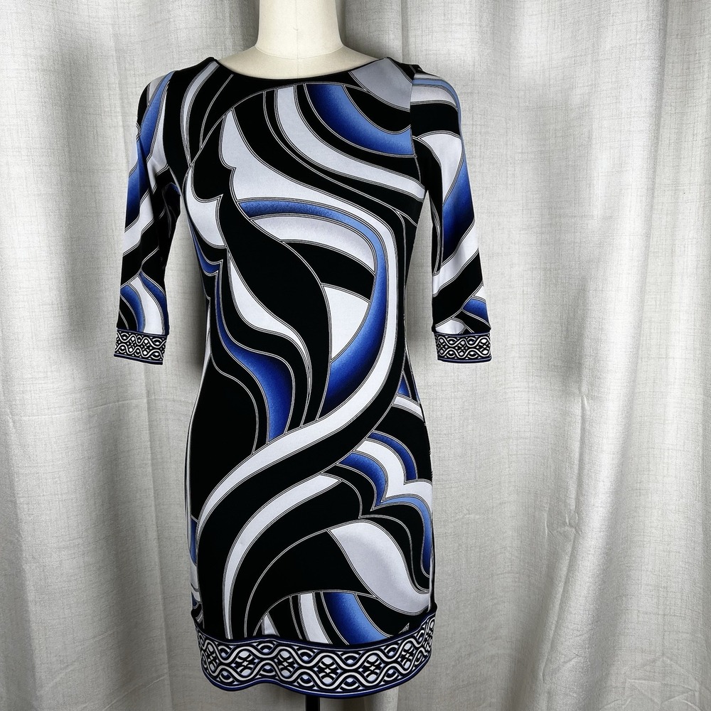 White House Black Market Sheath Dress Women's XXS Petite Multicolor 3/4 Sleeve